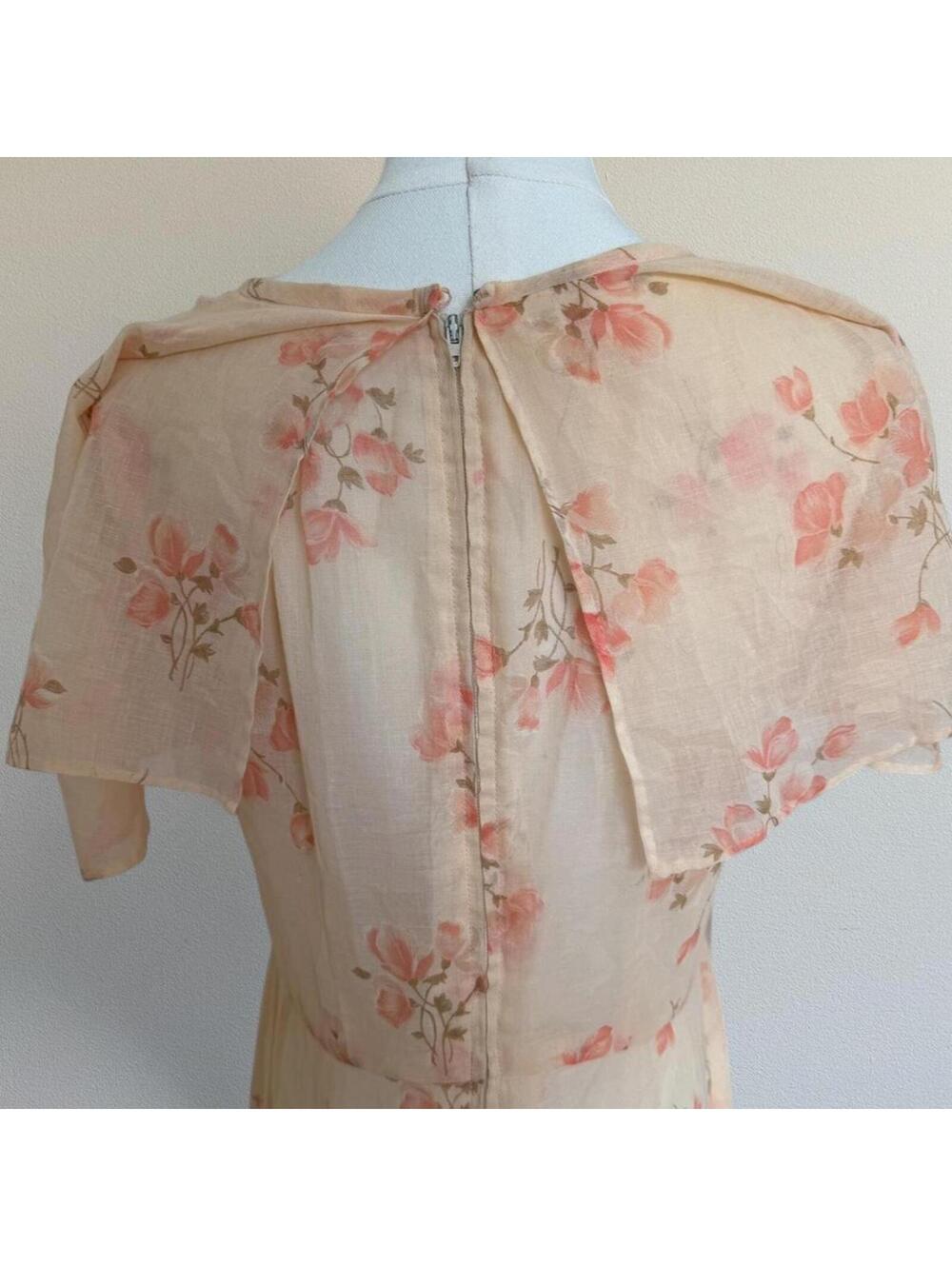 Vintage 70s sheer floral prairie dress Sz M/L - Picture 5 of 8